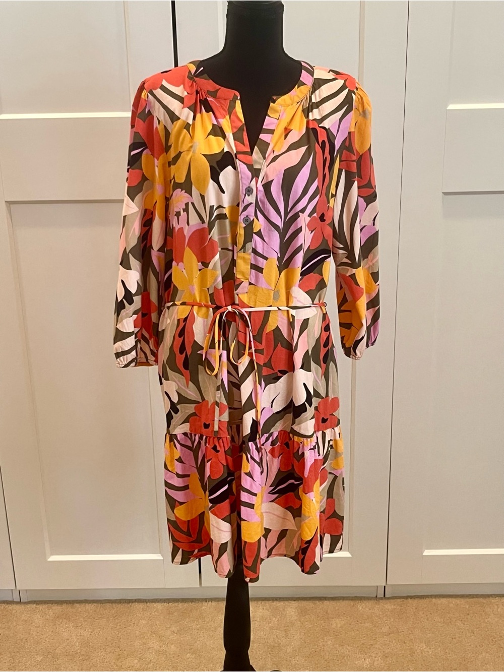 LOFT Floral Tiered Dress In Multi-color Print Bohemian Colorful Floral Summer